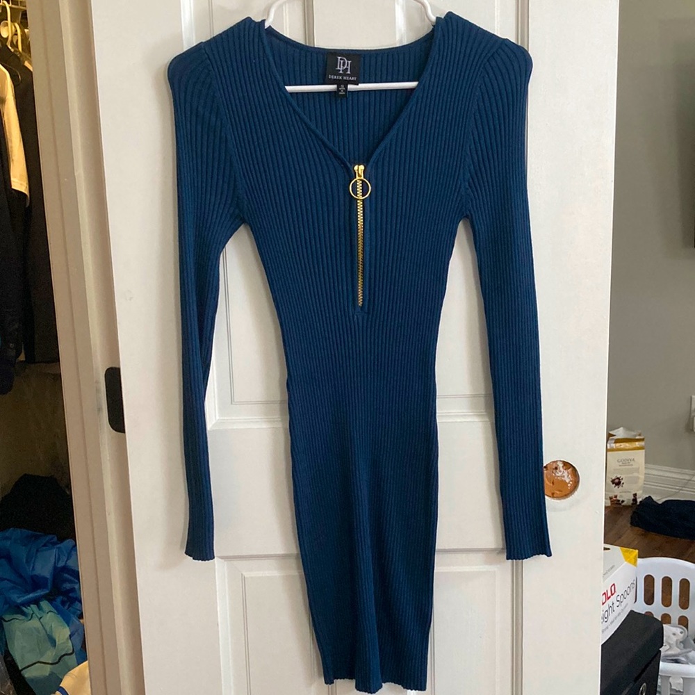 Teal fitted long sleeve mini dress